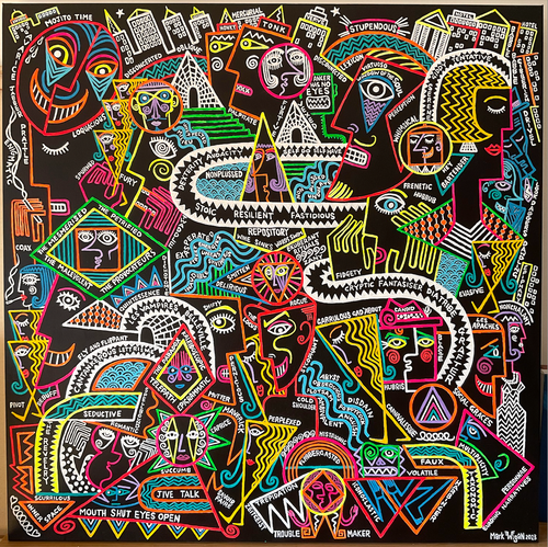 Cryptic Fantasiser Diatribe (acrylic on canvas 2023) 100 x 100cm
