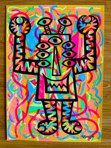 Nine Eyed Shredder mixed media on A2 paper 2023