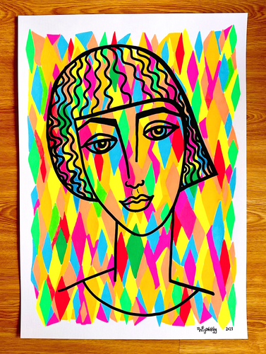La fille original artwork mixed media on A2 paper signed 2023