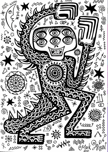Six Eyed 2021 original Mark Wigan ink drawing